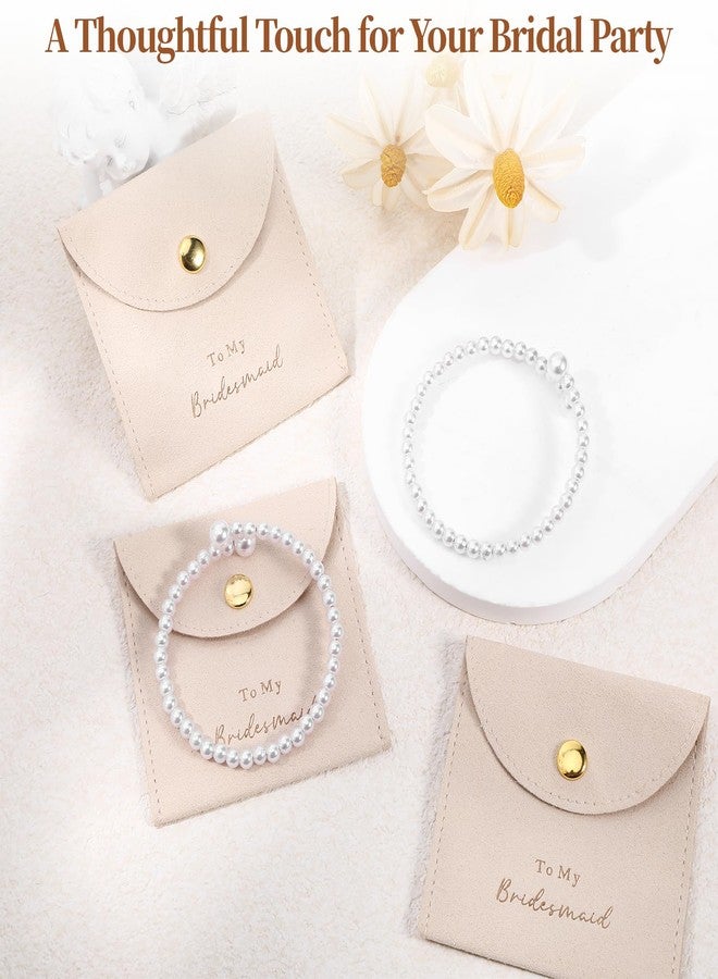 SXoonKing 16Pcs Bridesmaids Gifts, 8 Set Pearl Bracelets with Velvet Jewelry Bags, Bridesmaid Bracelet & Jewelry Pouch, Bridesmaid Proposal Gifts Set for Bachelorette Parties Wedding Bridal Shower Favors - Image 3